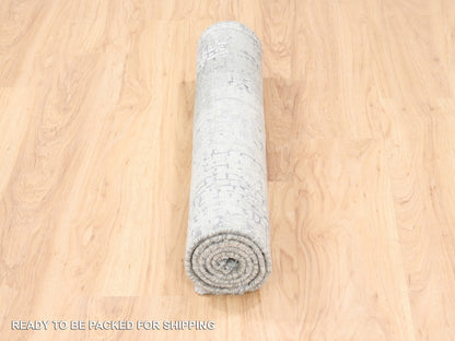 Grey 3'0" x 5'0" Modern / Contemporary Hand knotted Wool/Silk Rug - Sku: O062686
