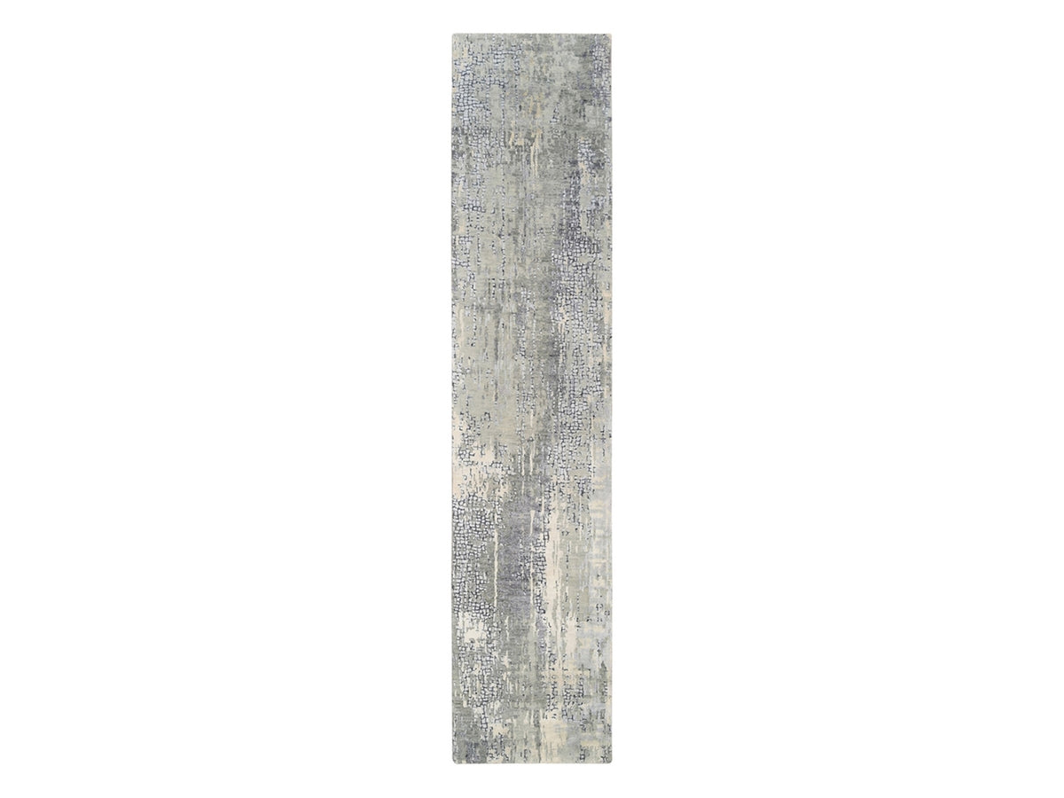 Modern / Contemporary hand-knotted wool/silk runner in Gray, 2'6" x 11'8" — SKU O062690