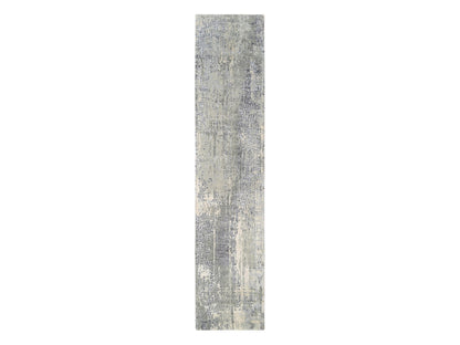 Grey 2'6" x 11'8" Modern / Contemporary Hand knotted Wool/Silk Rug - Sku: O062690