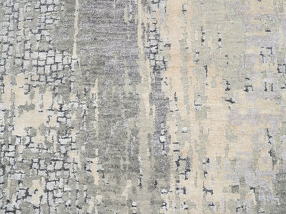 Grey 2'6" x 11'8" Modern / Contemporary Hand knotted Wool/Silk Rug - Sku: O062690
