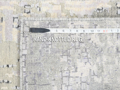 Grey 2'6" x 11'8" Modern / Contemporary Hand knotted Wool/Silk Rug - Sku: O062690