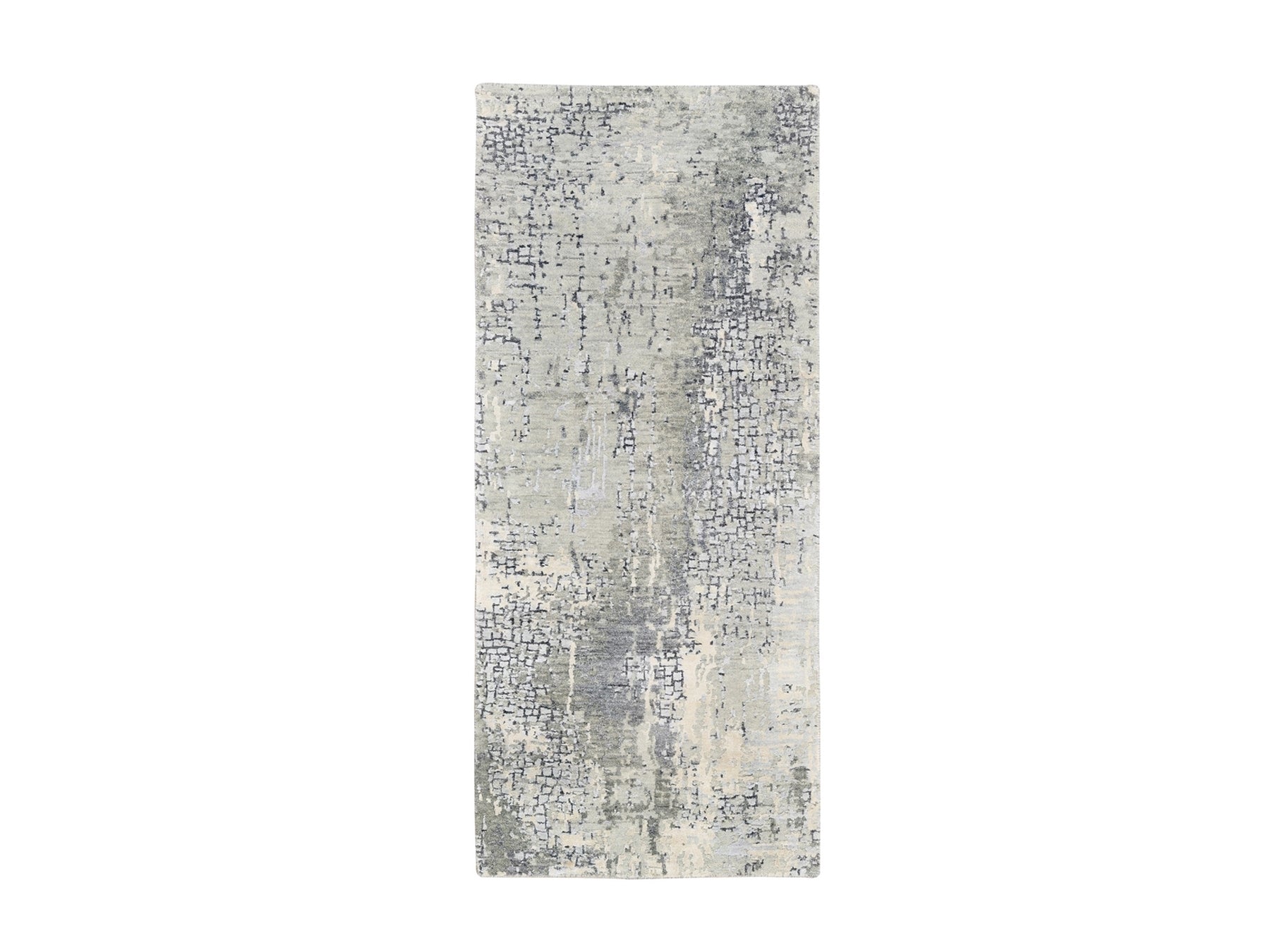 Gray 2'7" x 5'10" Modern / Contemporary Hand knotted Wool/Silk Rug - Sku: O062691