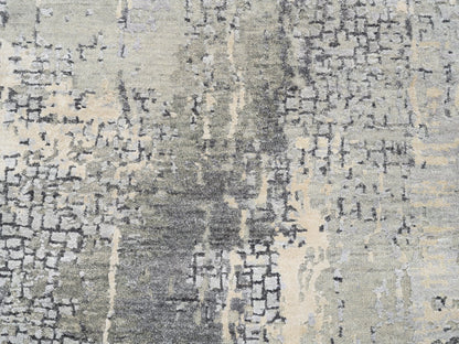 Grey 2'7" x 5'10" Modern / Contemporary Hand knotted Wool/Silk Rug - Sku: O062691