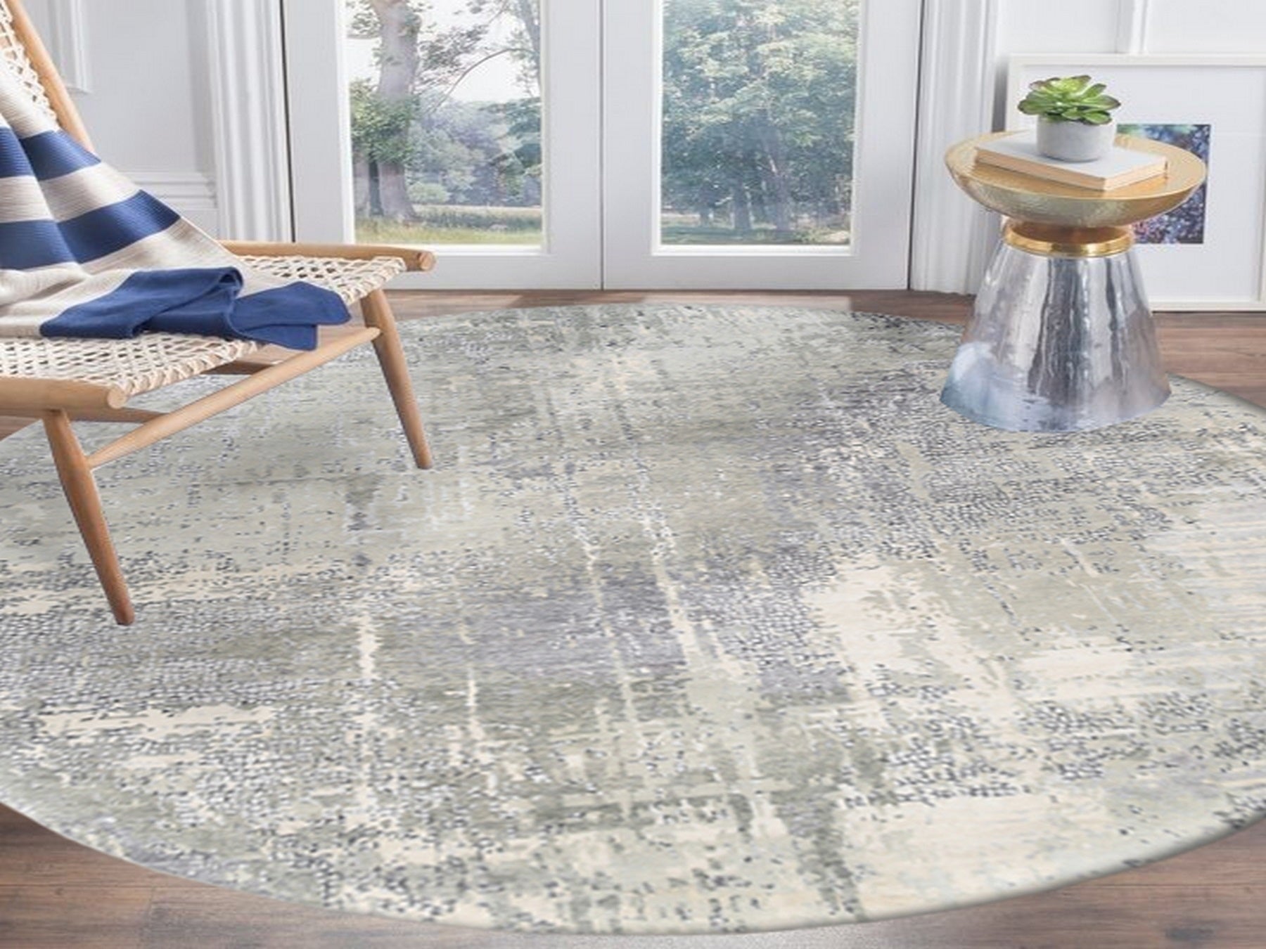 Modern / Contemporary hand-knotted wool/silk rug in Gray, 11'9" x 11'9" — SKU O062693 (view 2)