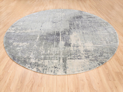 Grey 11'9" x 11'9" Modern / Contemporary Hand knotted Wool/Silk Rug - Sku: O062693
