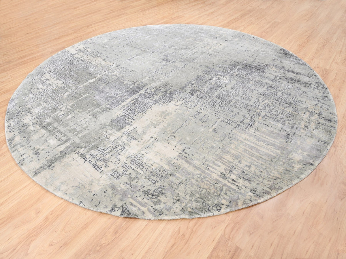 Modern / Contemporary hand-knotted wool/silk rug in Gray, 11'9" x 11'9" — SKU O062693 (view 4)