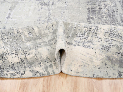 Grey 11'9" x 11'9" Modern / Contemporary Hand knotted Wool/Silk Rug - Sku: O062693