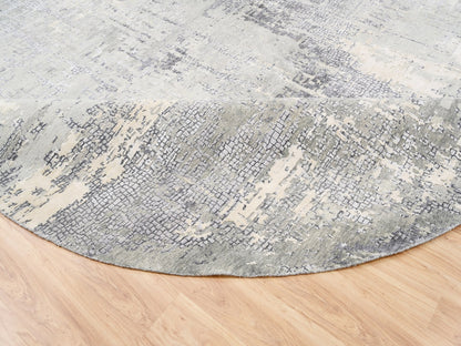 Grey 11'9" x 11'9" Modern / Contemporary Hand knotted Wool/Silk Rug - Sku: O062693