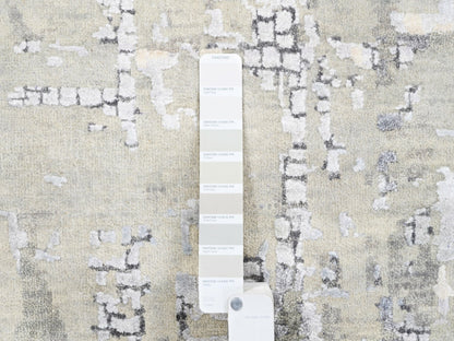 Grey 11'9" x 11'9" Modern / Contemporary Hand knotted Wool/Silk Rug - Sku: O062693