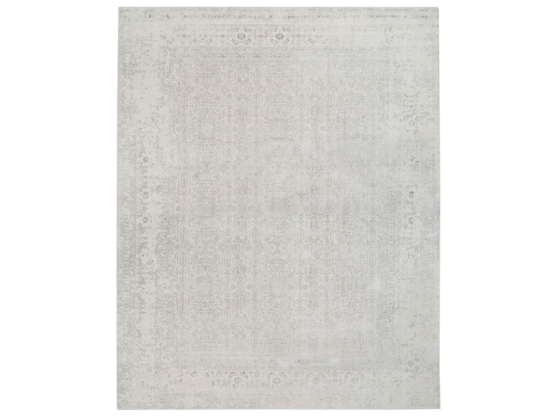 Modern / Contemporary hand-knotted wool/art silk rug in Beige, 11'10" x 14'9" — SKU O062836