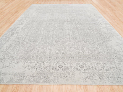 Modern / Contemporary hand-knotted wool/art silk rug in Beige, 11'10" x 14'9" — SKU O062836 (view 2)