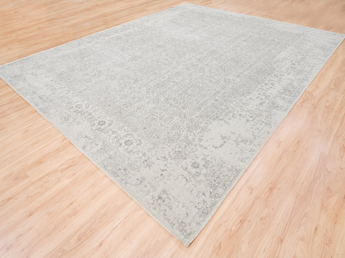 Modern / Contemporary hand-knotted wool/art silk rug in Beige, 11'10" x 14'9" — SKU O062836 (view 3)