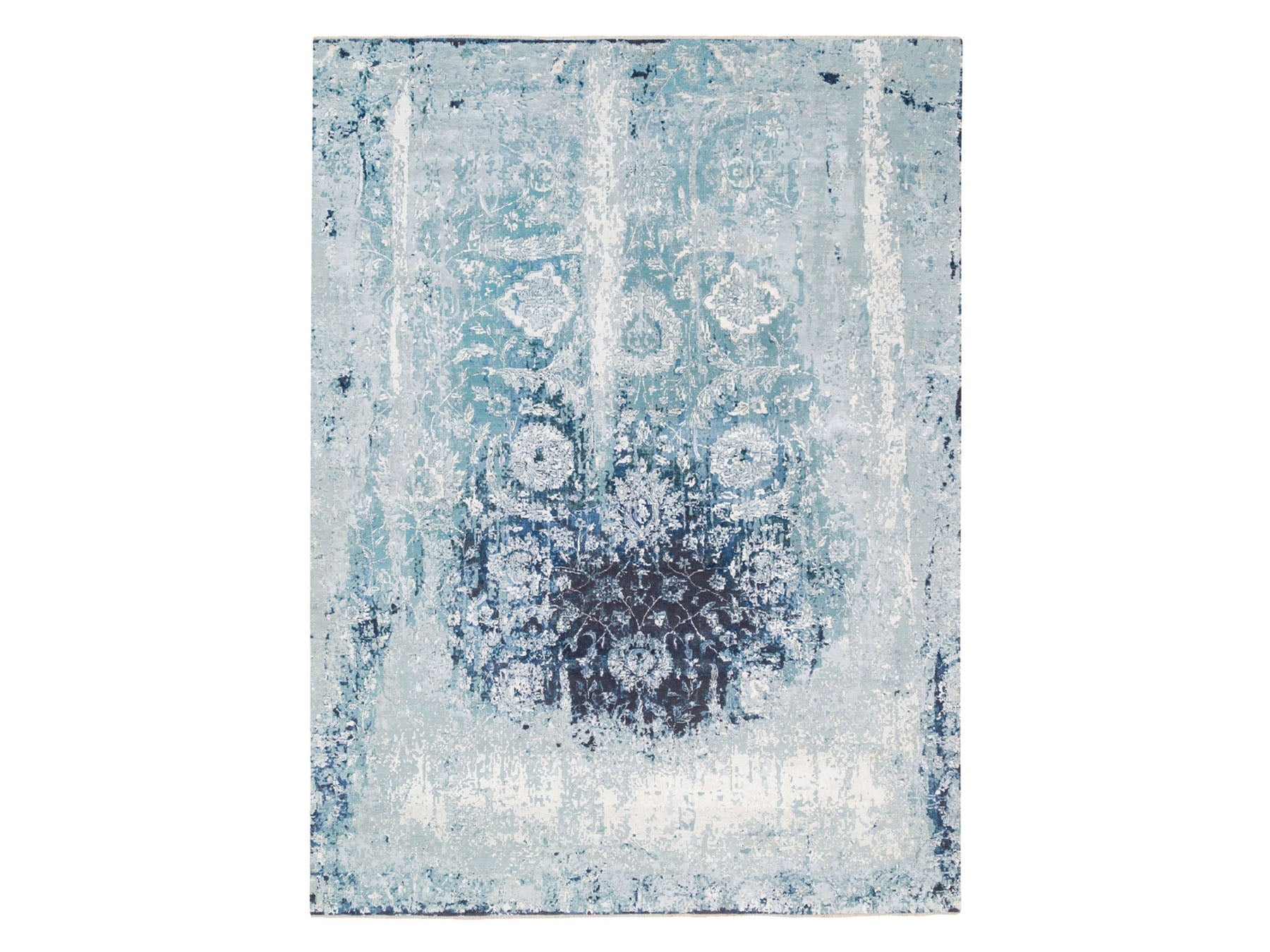 Tabriz Transitional hand-knotted wool/silk rug in Blue, 9'1" x 11'9" — SKU O062840