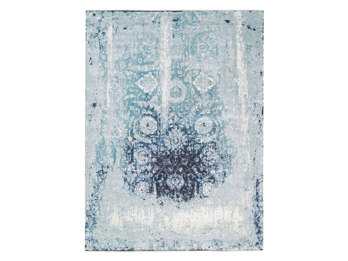 Tabriz Transitional hand-knotted wool/silk rug in Blue, 9'1" x 11'9" — SKU O062840