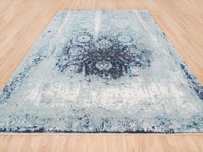 Tabriz Transitional hand-knotted wool/silk rug in Blue, 9'1" x 11'9" — SKU O062840 (view 2)
