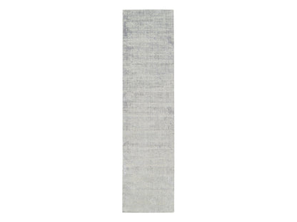 Grey 2'7" x 10'0" Modern / Contemporary Handloom Wool/Silk Rug - Sku: O062845