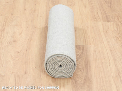 Grey 2'7" x 10'0" Modern / Contemporary Handloom Wool/Silk Rug - Sku: O062845