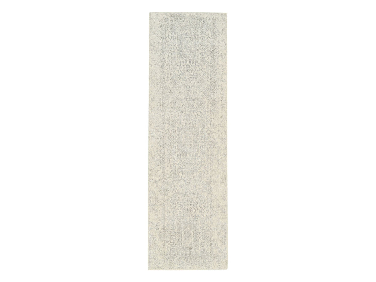 Modern / Contemporary hand-knotted wool/silk runner in Beige, 2'6" x 8' — SKU O062846