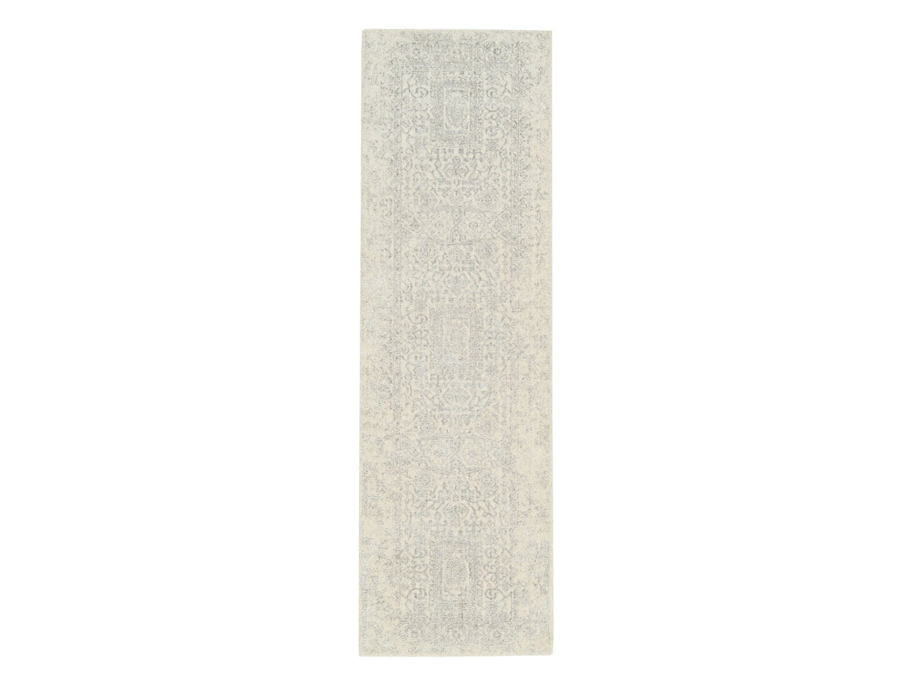 Modern / Contemporary hand-knotted wool/silk runner in Beige, 2'6" x 8' — SKU O062846