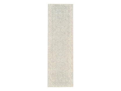 Modern / Contemporary hand-knotted wool/silk runner in Beige, 2'6" x 8' — SKU O062846