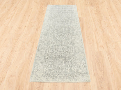 Modern / Contemporary hand-knotted wool/silk runner in Beige, 2'6" x 8' — SKU O062846 (view 2)