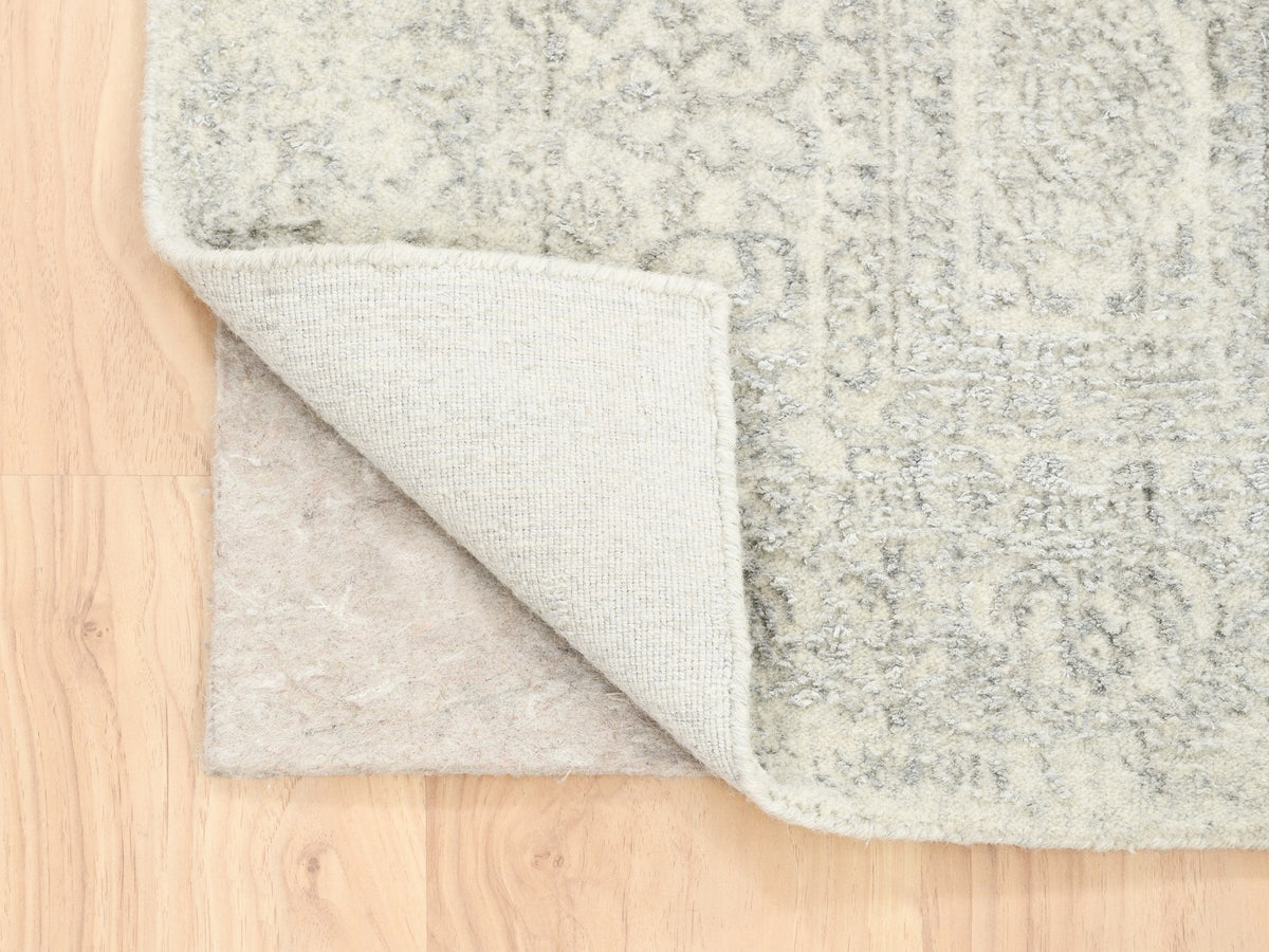 Modern / Contemporary hand-knotted wool/silk runner in Beige, 2'6" x 8' — SKU O062846 (view 3)