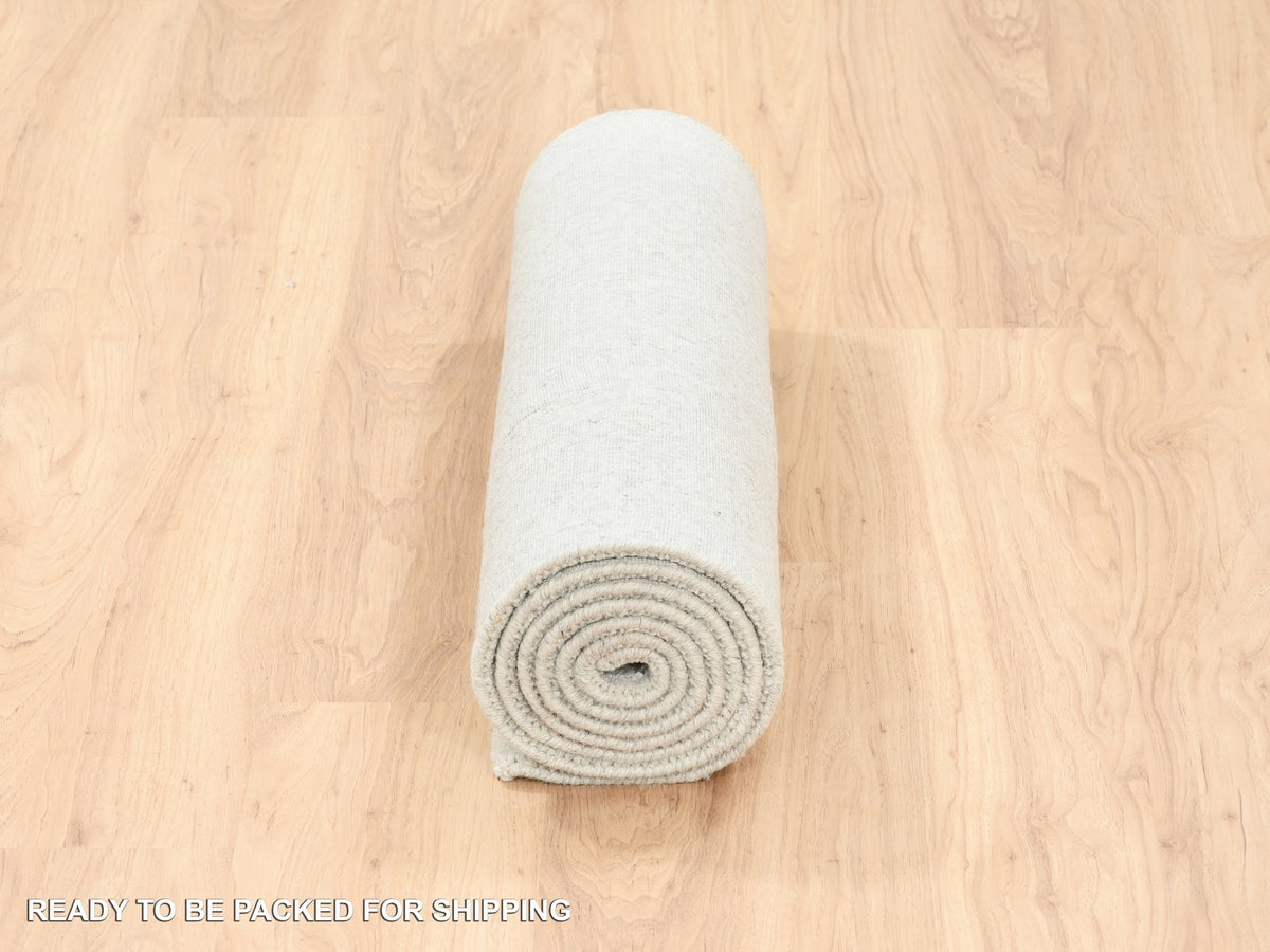 Modern / Contemporary hand-knotted wool/silk runner in Beige, 2'6" x 8' — SKU O062846 (view 6)