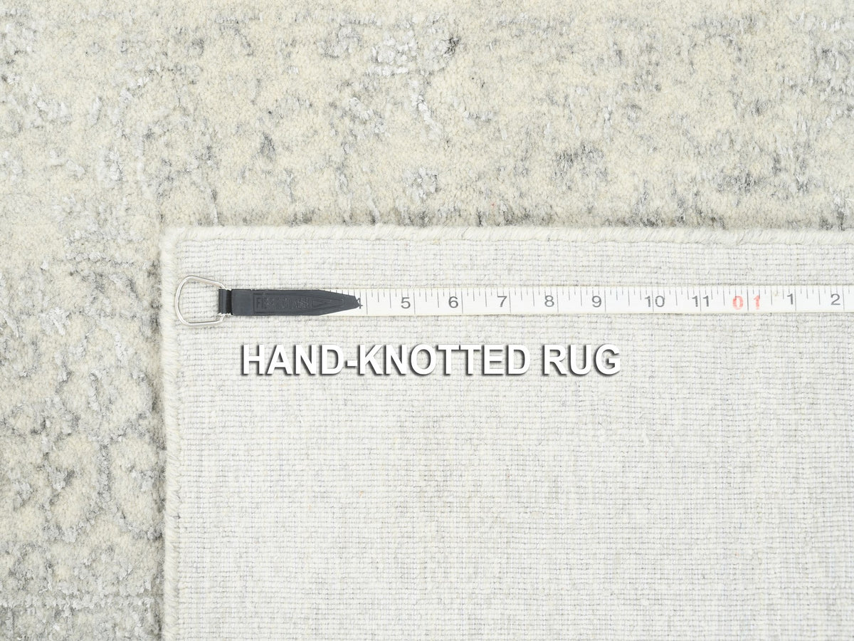 Modern / Contemporary hand-knotted wool/silk runner in Beige, 2'6" x 8' — SKU O062846 (view 8)