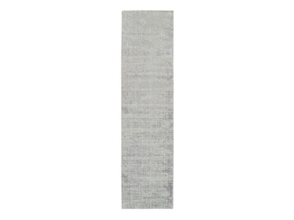 Grey 2'7" x 10'0" Modern / Contemporary Handloom Wool/Silk Rug - Sku: O062847