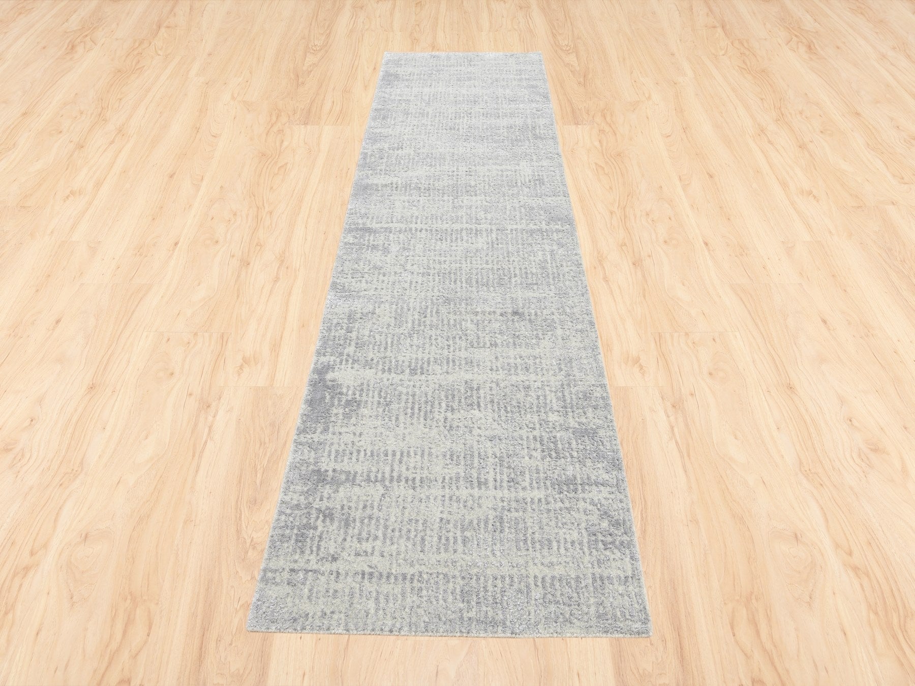 Gray 2'7" x 10'0" Modern / Contemporary Handloom Wool/Silk Rug - Sku: O062847