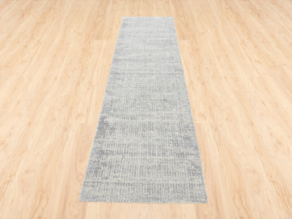 Grey 2'7" x 10'0" Modern / Contemporary Handloom Wool/Silk Rug - Sku: O062847