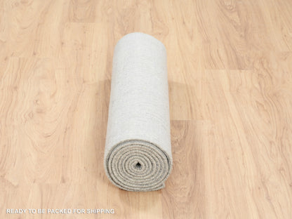Grey 2'7" x 10'0" Modern / Contemporary Handloom Wool/Silk Rug - Sku: O062847