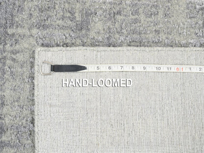 Grey 2'6" x 6'0" Modern / Contemporary Handloom Wool/Silk Rug - Sku: O062849