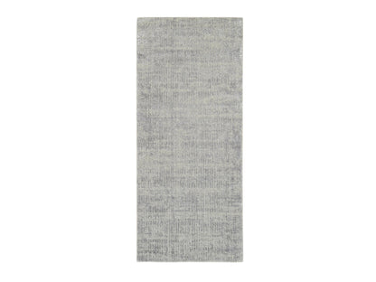 Grey 2'6" x 6'0" Modern / Contemporary Handloom Wool/Silk Rug - Sku: O062851