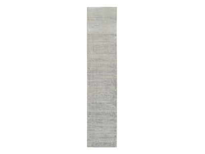 Grey 2'6" x 12'1" Modern / Contemporary Handloom Wool/Silk Rug - Sku: O062853
