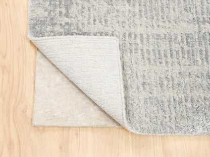 Grey 2'6" x 12'1" Modern / Contemporary Handloom Wool/Silk Rug - Sku: O062853