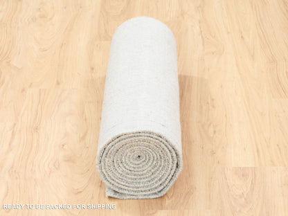 Grey 2'6" x 12'1" Modern / Contemporary Handloom Wool/Silk Rug - Sku: O062853