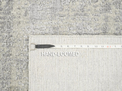 Grey 2'6" x 12'1" Modern / Contemporary Handloom Wool/Silk Rug - Sku: O062853