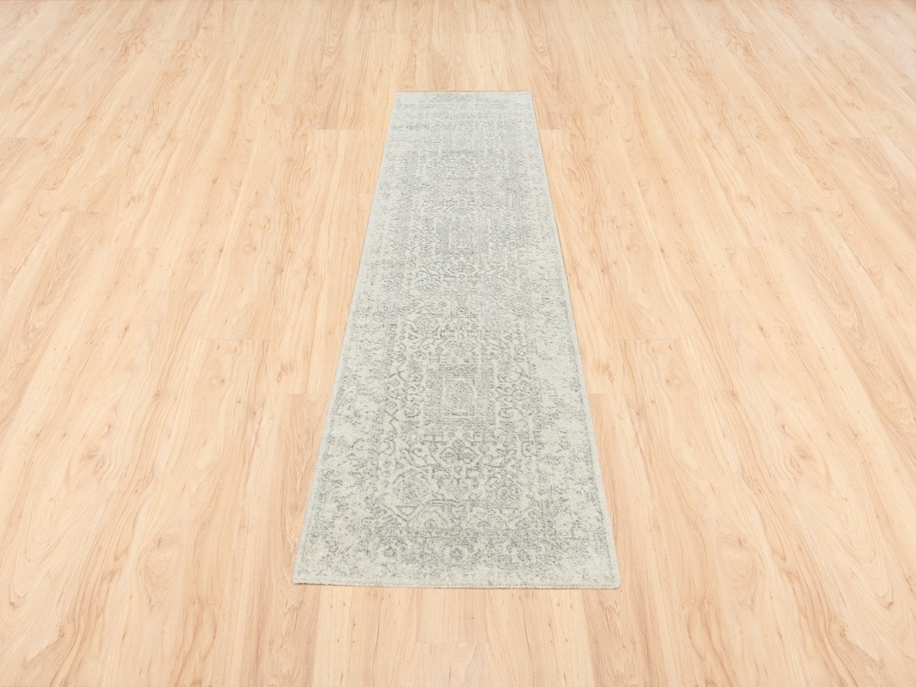 Beige 2'6" x 10'1" Modern / Contemporary Handloom Wool/Silk Rug - Sku: O062854