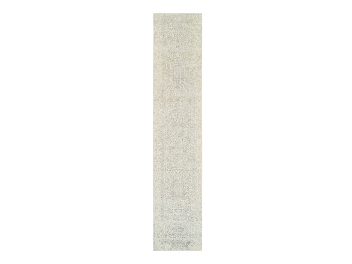 Modern / Contemporary hand-knotted wool/art silk runner in Beige, 2'6" x 12' — SKU O062855