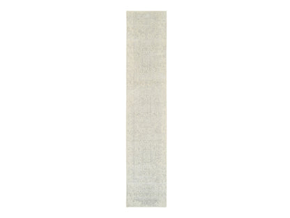 Modern / Contemporary hand-knotted wool/art silk runner in Beige, 2'6" x 12' — SKU O062855