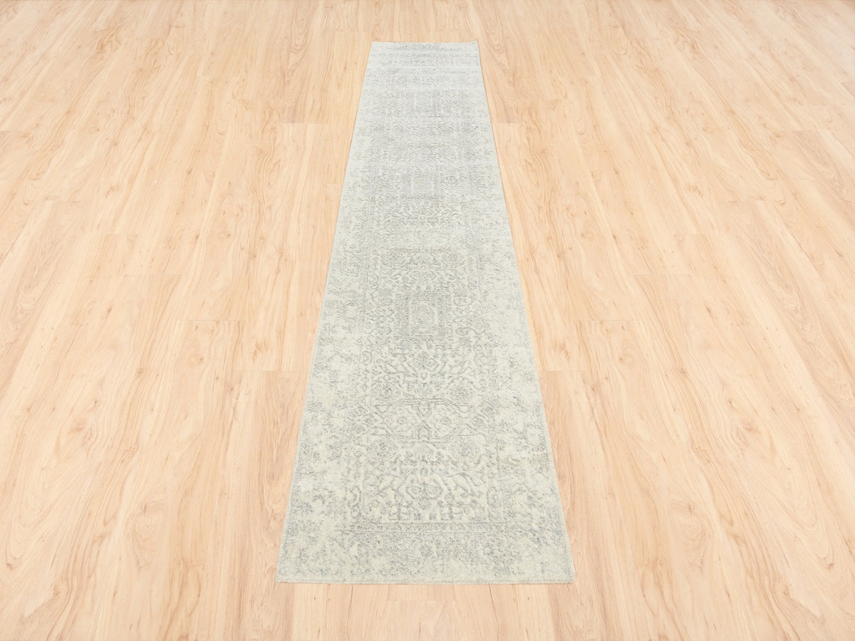 Modern / Contemporary hand-knotted wool/art silk runner in Beige, 2'6" x 12' — SKU O062855 (view 2)