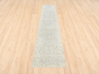 Modern / Contemporary hand-knotted wool/art silk runner in Beige, 2'6" x 12' — SKU O062855 (view 2)