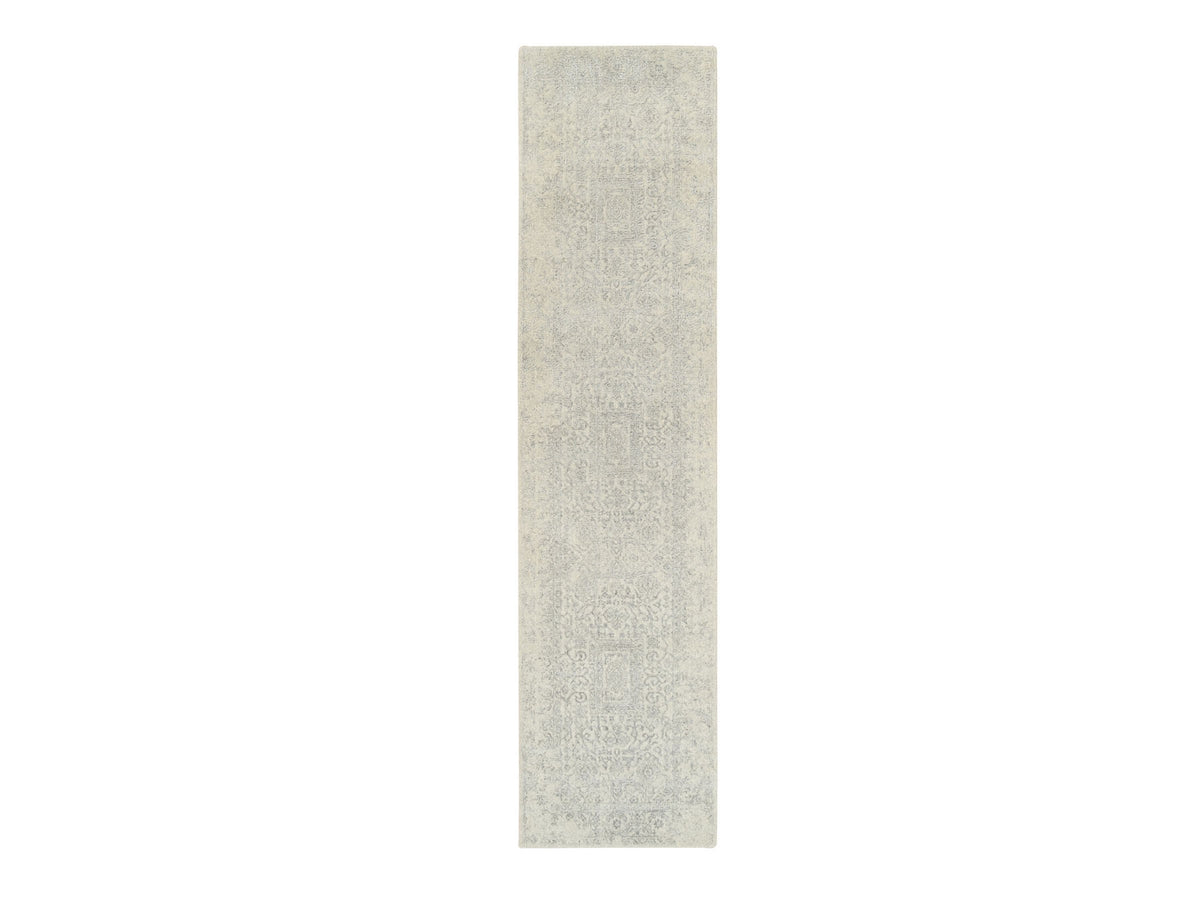 Modern / Contemporary hand-knotted wool/silk runner in Beige, 2'6" x 10'1" — SKU O062856