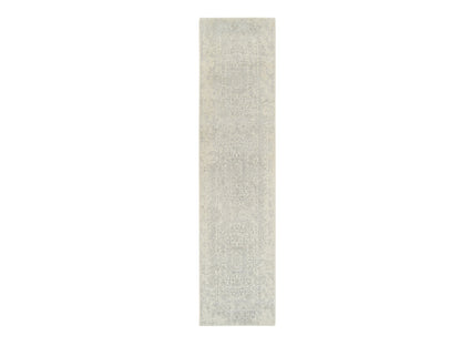 Modern / Contemporary hand-knotted wool/silk runner in Beige, 2'6" x 10'1" — SKU O062856