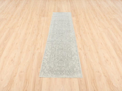 Modern / Contemporary hand-knotted wool/silk runner in Beige, 2'6" x 10'1" — SKU O062856 (view 2)