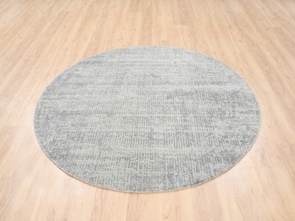 Grey 6'0" x 6'0" Modern / Contemporary Handloom Wool/Silk Rug - Sku: O062858