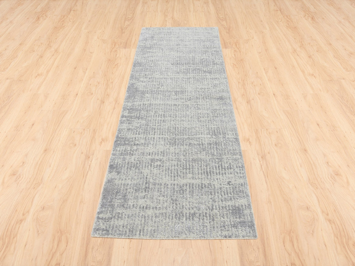 Modern / Contemporary hand-knotted wool/silk runner in Gray, 2'6" x 8' — SKU O062860 (view 2)