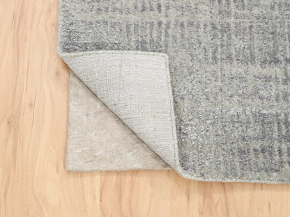 Grey 2'6" x 8'0" Modern / Contemporary Handloom Wool/Silk Rug - Sku: O062860