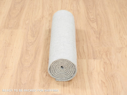 Grey 2'6" x 8'0" Modern / Contemporary Handloom Wool/Silk Rug - Sku: O062860
